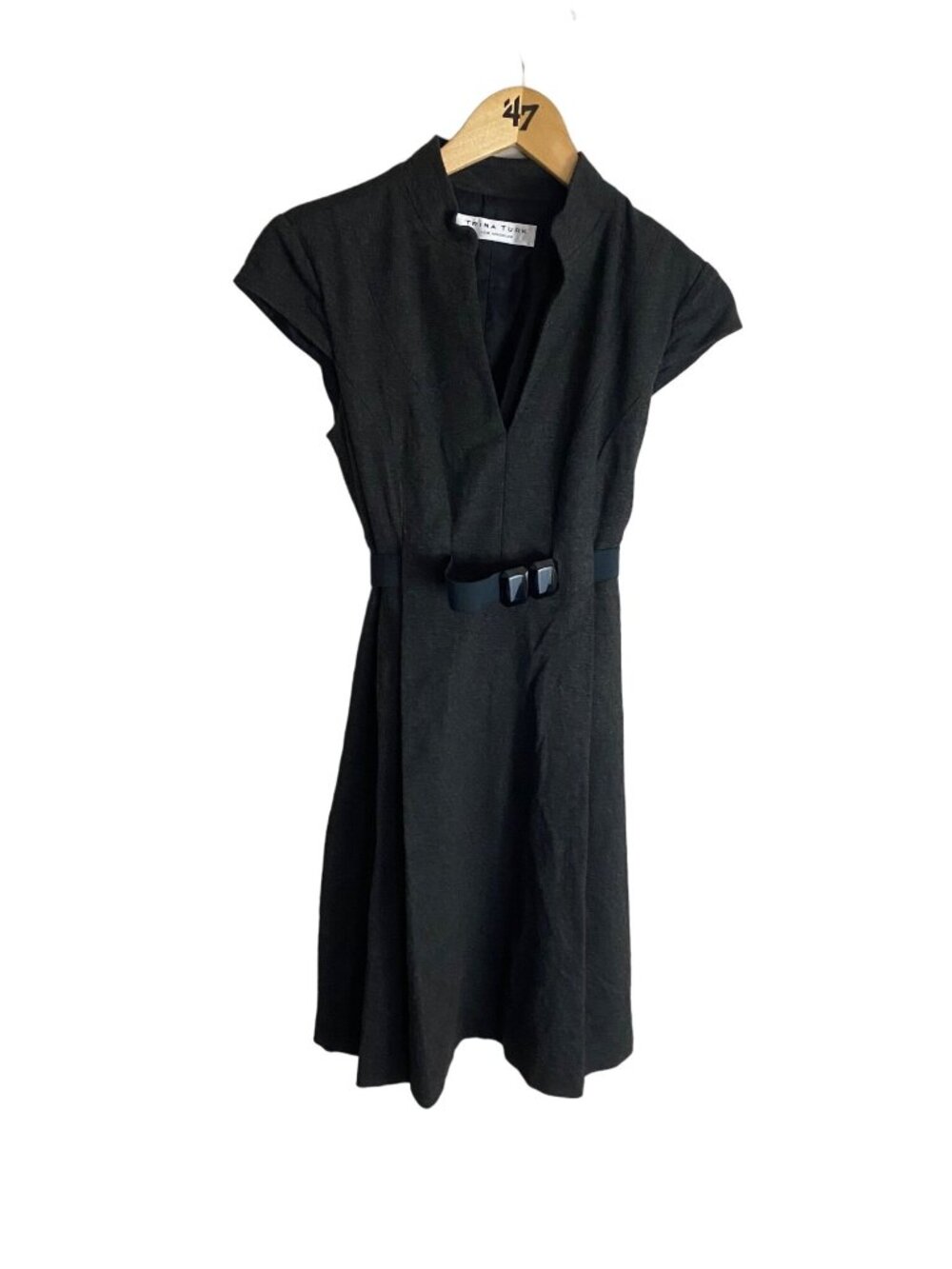 Trina Turk Women's Grey Millionaire Ponte Knit Belted Dress - Small